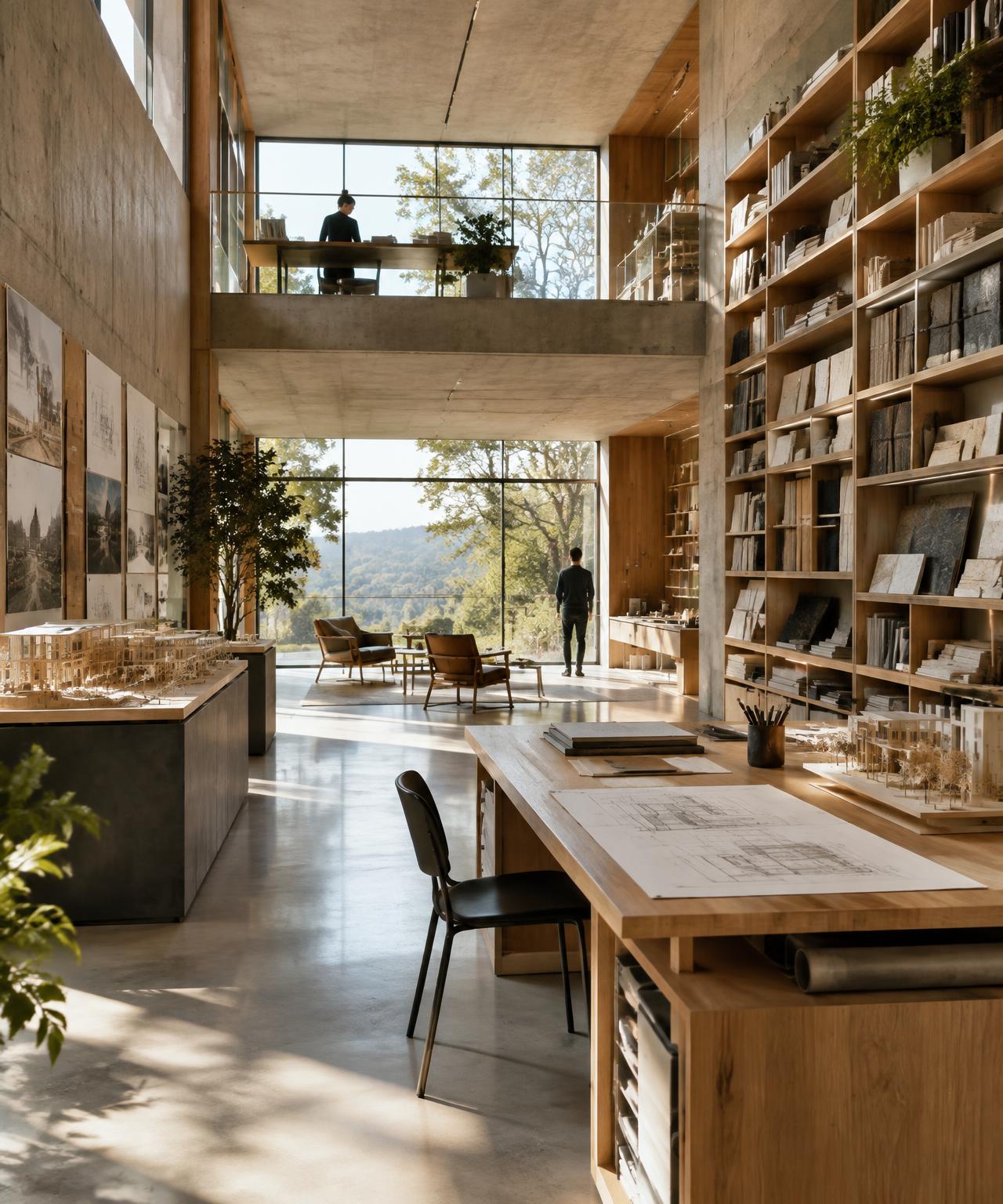 Architectural studio with models and material library